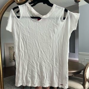 Philanthropy White Neko Cold Shoulder cut Out Tee Top‎ blouse shirt